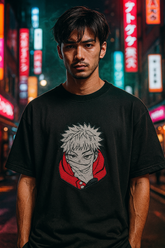 Yuji Itadori Laughs Black Oversized Embroidery T-shirt