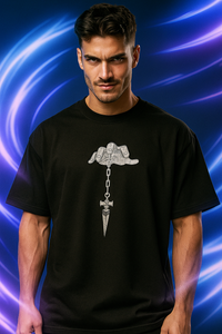 Kurapika Judgement Chain Black Oversized Embroidery T-shirt