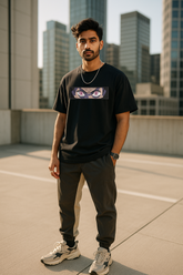 Nezuko Eyes Black Oversized Embroidery T-shirt