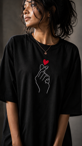 Korean Heart Oversized Embroidery T-shirt