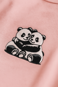 Panda Hugging Onion Pink Oversized Embroidery T-shirt