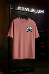 Panda Hugging Onion Pink Oversized Embroidery T-shirt