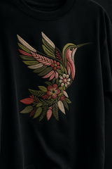 Hummingbird Black Oversized Embroidery T-shirt