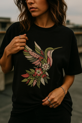 Hummingbird Black Oversized Embroidery T-shirt