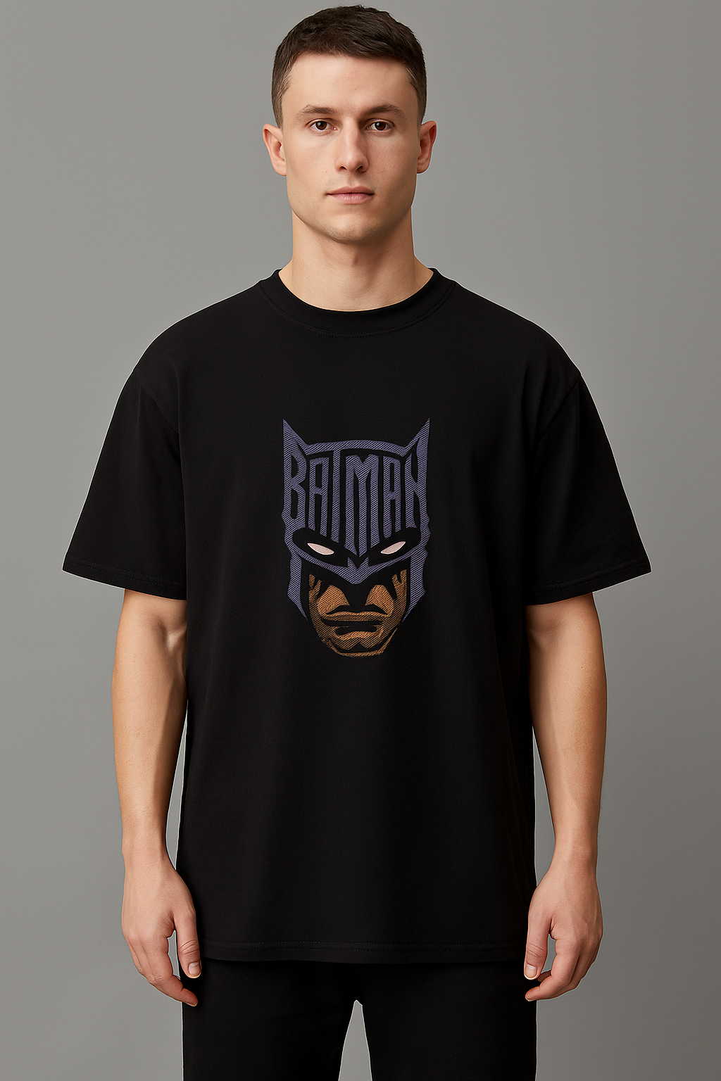 Batman Black Oversized Embroidery T-shirt