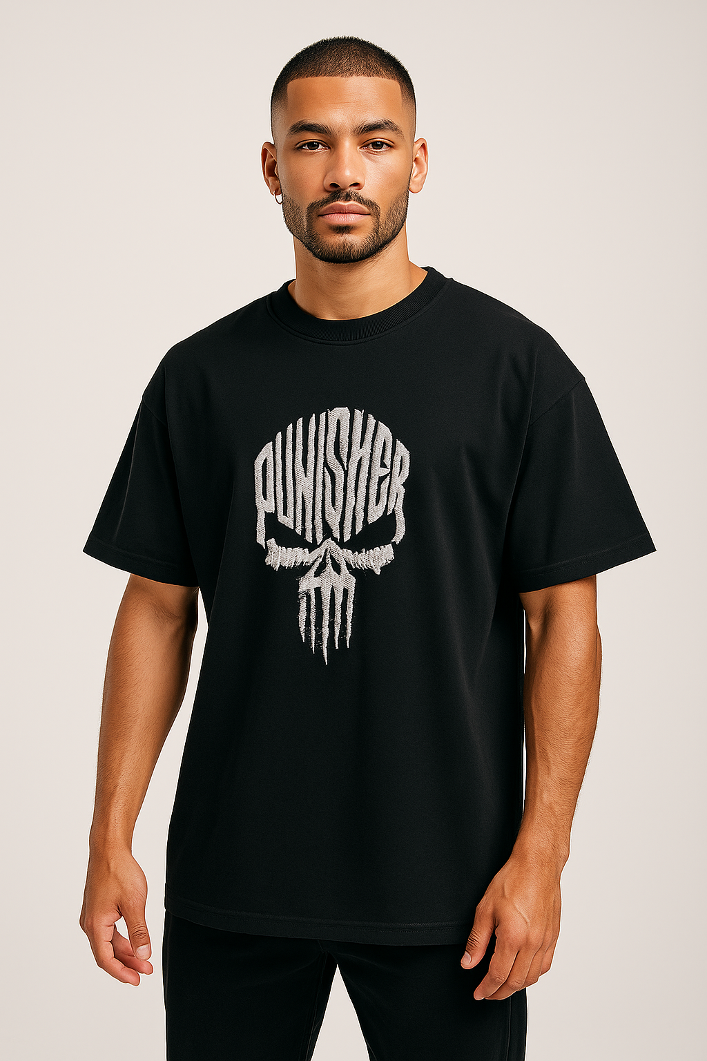 Punisher Black Oversized Embroidery T-shirt