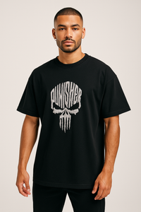 Punisher Black Oversized Embroidery T-shirt