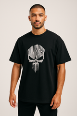 Punisher Black Oversized Embroidery T-shirt
