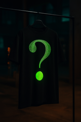 Question Mark Glow In The Dark Black Oversized Embroidery T-shirt