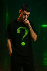 Question Mark Glow In The Dark Black Oversized Embroidery T-shirt