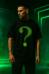 Question Mark Glow In The Dark Black Oversized Embroidery T-shirt