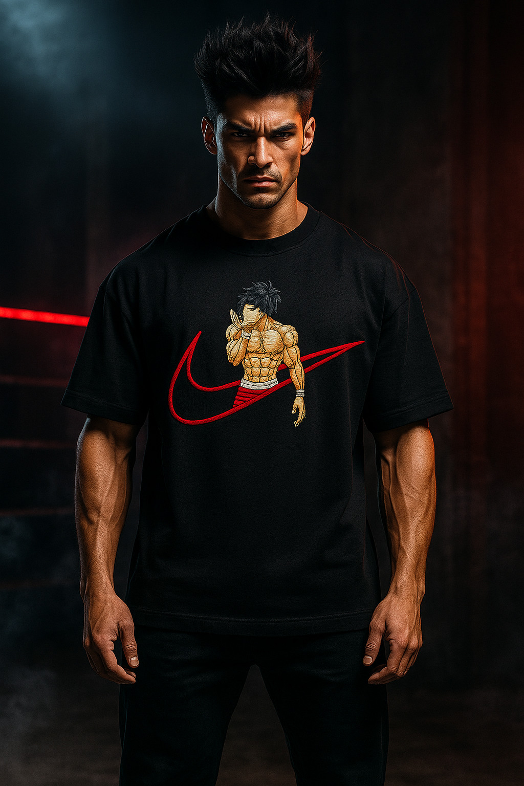 Baki Black Oversized Embroidery T-shirt