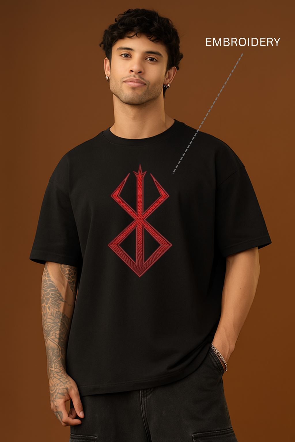 BERSERK LOGO Black Oversized Embroidery T-shirt