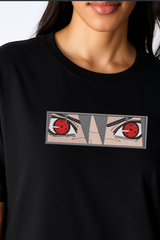 Saske Black Oversized Embroidery T-shirt