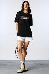 Saske Black Oversized Embroidery T-shirt