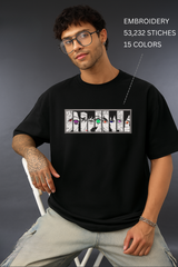 HASHIRA Black Oversized Embroidery T-shirt