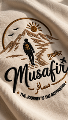 Musafir t-shirt embroidery close up