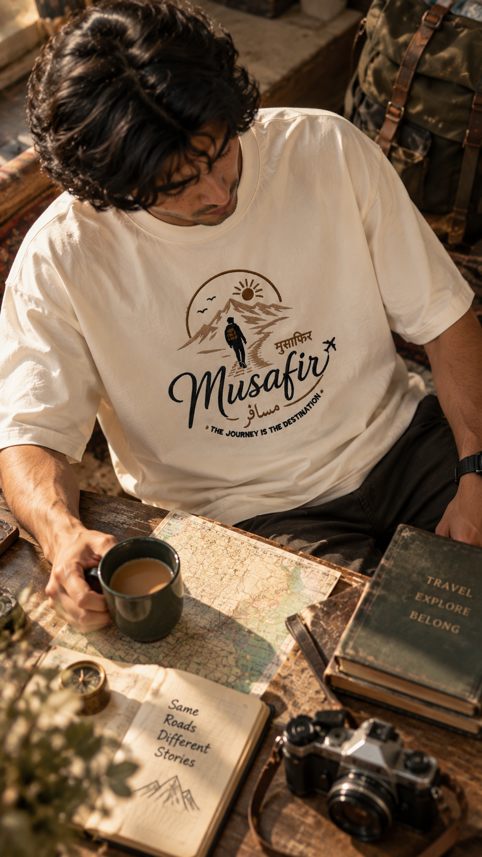 Musafir travel inspired embroidered t-shirt mountain lifestyle