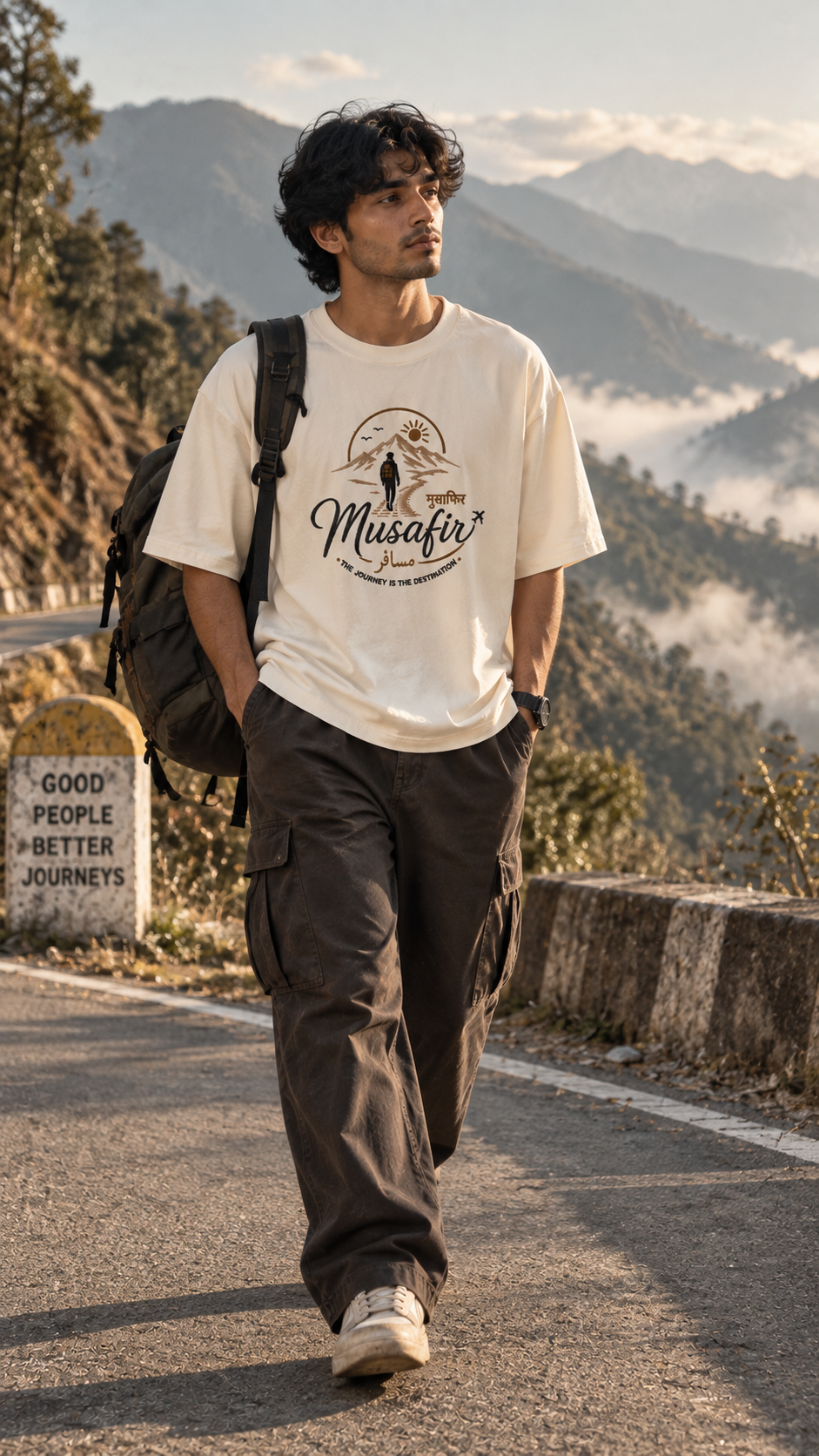 Off white embroidered travel t-shirt mountain viewpoint