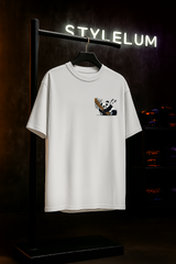 Panda Sleeping White Oversized Embroidery T-shirt