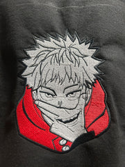 Yuji Itadori Laughs Black Oversized Embroidery T-shirt